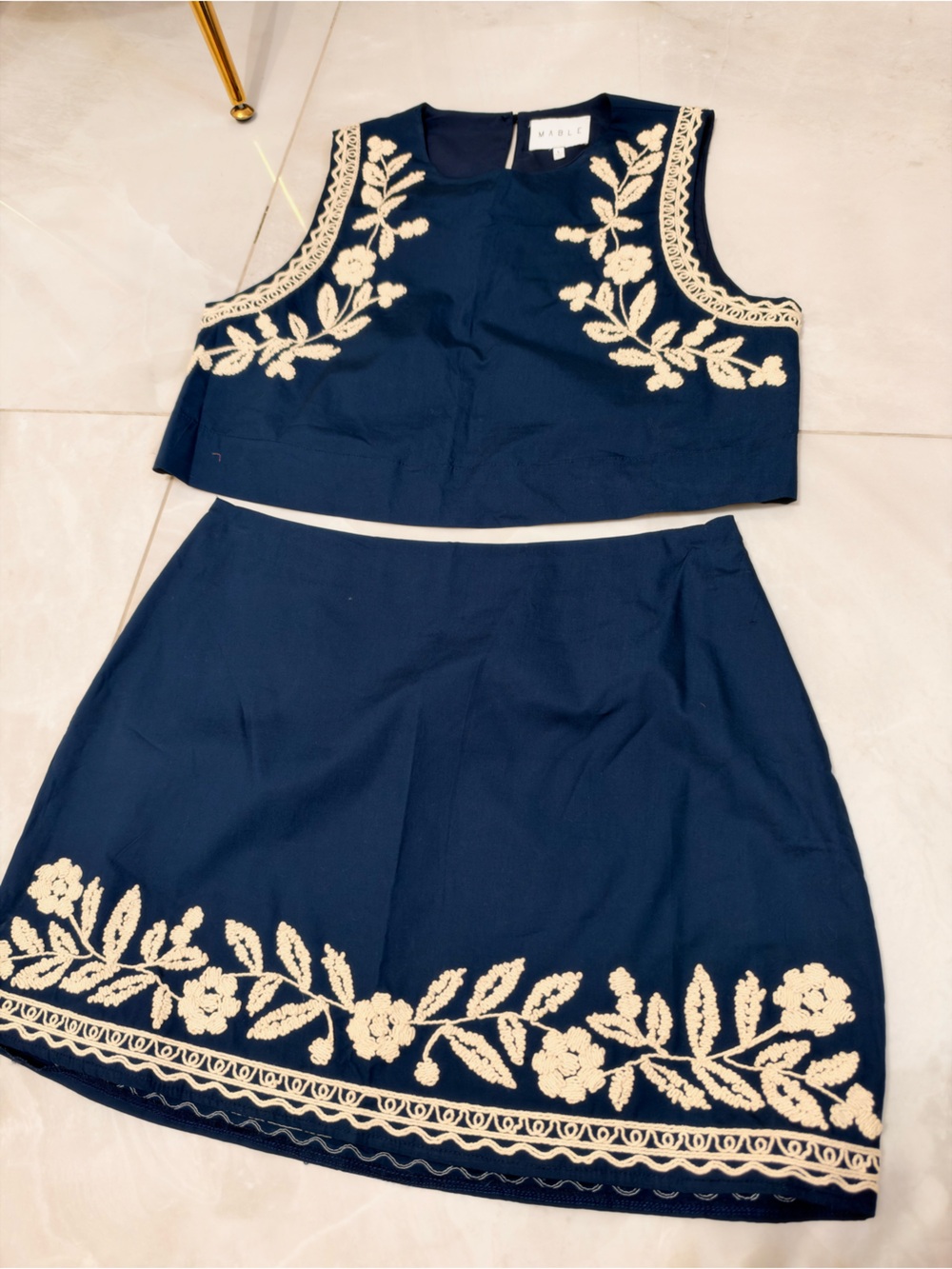 MABLE Navy Two-Piece Embroidered Floral Shorts Set